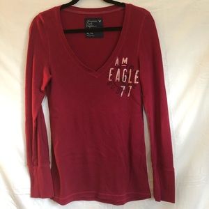 American Eagle Long Sleeve/Length Ribbed V Neck XL